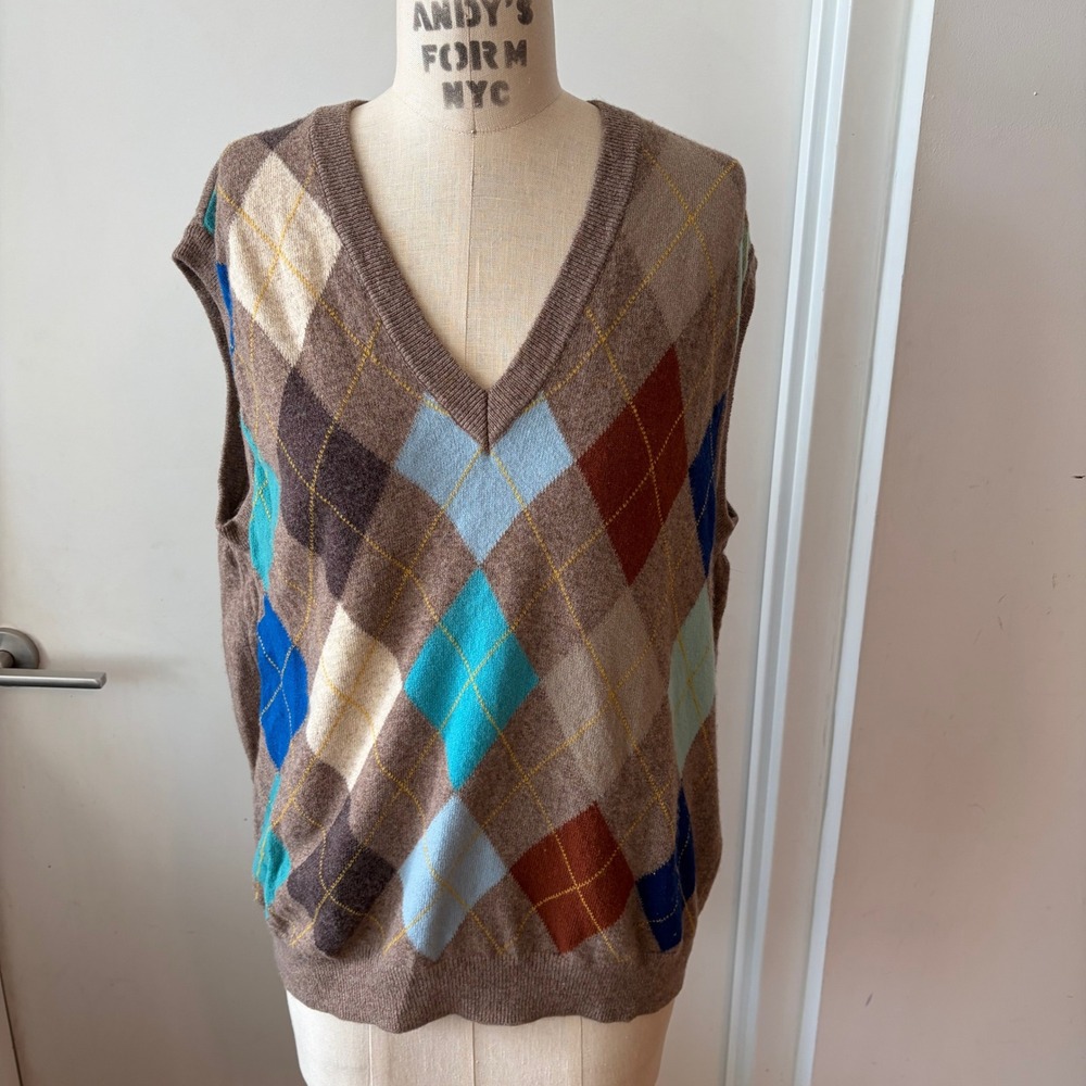 VTG BENETTON Men's Argyle Preppy Academia Wool Sweater Vest Size Large